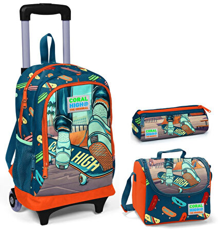 Coral High Kaykay Erkek Çocuk Çekçek Çanta Seti - Işıklı Tekerlekler