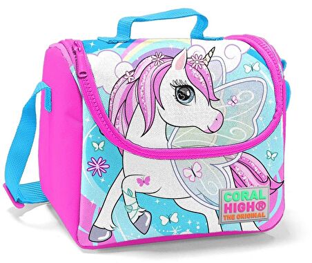 Coral High Mavi Unicorn Baskılı Okul Çantası ve Beslenme Çantası Seti - Kız Çocuk - USB Soketli