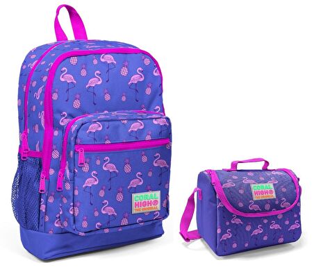 Coral High Mor Flamingo Kız Çocuk İlkokul Çantası ve Beslenme Seti