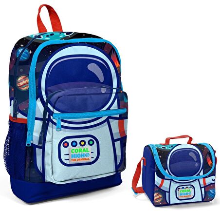 Coral High Mavi Astronot Baskılı Erkek Çocuk İlkokul Çantası ve Beslenme Seti