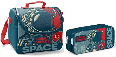 Coral High Beslenme Çantası ve Kalemlik Takım - Lacivert - Astronot - Erkek Çocuk