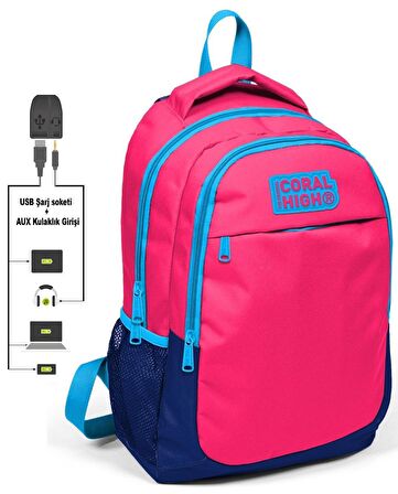 Coral High Kids Narçiçeği  Kız Çocuk İlkokul Çantası ve Kalemlik Seti - USB Soketli