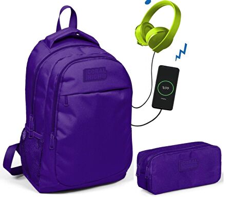 Coral High Kids Mor Kız Çocuk İlkokul Çantası ve Kalemlik Seti - USB Soketli