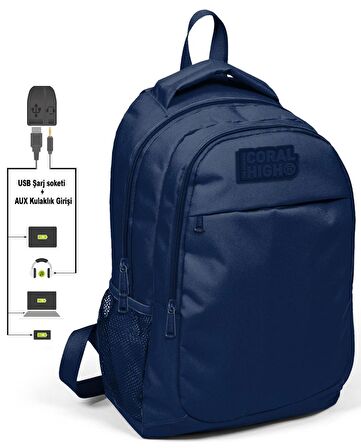 Coral High Lacivert Erkek Çocuk İlkokul Çantası ve Kalemlik Seti - USB Soketli