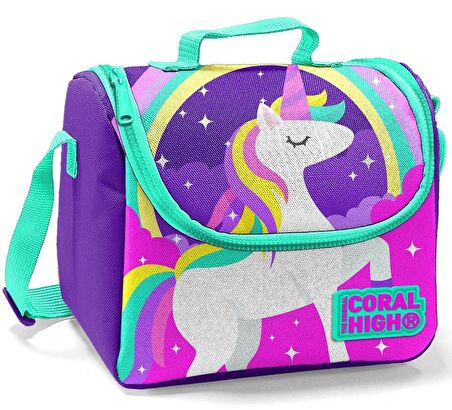 Coral High Kız Çocuk Mavi Unicorn Okul Sırt Çantası ve Beslenme Çantası