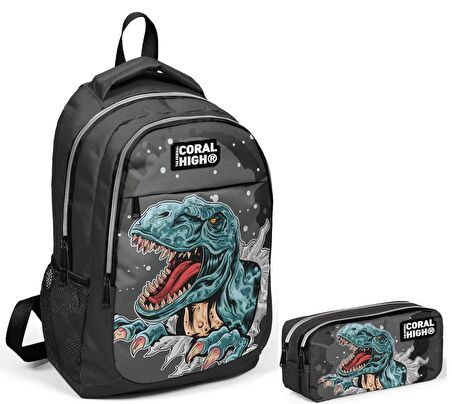 Coral High Dinazor Baskılı Erkek Çocuk İlkokul Çantası ve Kalemlik Seti
