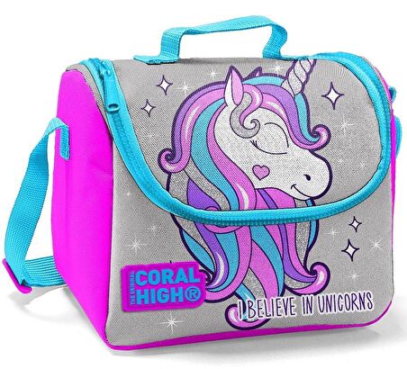 Coral High Pembe Gri Unicorn Kız Çocuk İlkokul Çanta Seti - Sırt Çantası+Beslenme+Kalemlik