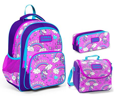 Coral High Kids Kız Çocuk İlkokul Çanta Seti - Unicorn