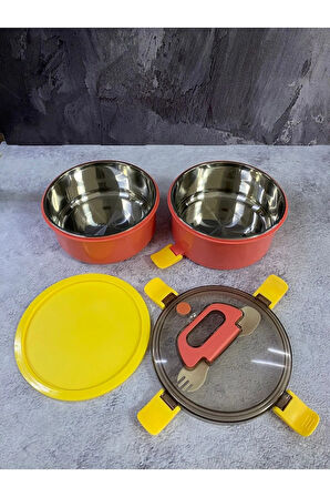 1400 ml Sarı Paslanmaz Çelik Yemek Kabı - Beslenme Kabı