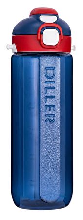 Diller 780 ml Taşıma Askılı Pipet ve Geniş Ağızlıklı Lacivert Spor Günlük Okul Matarası