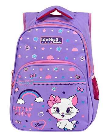 WaddellBag Kız Çocuk Mor Little Kitty İlkokul Sırt Çantası Tatlı Kedi Okul Çantası