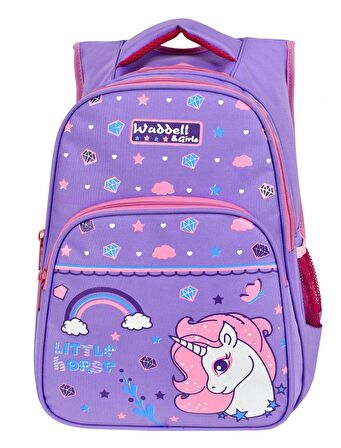 WaddellBag Kız Çocuk Mor Unicorn İlkokul Sırt Çantası ve Beslenme Çantası