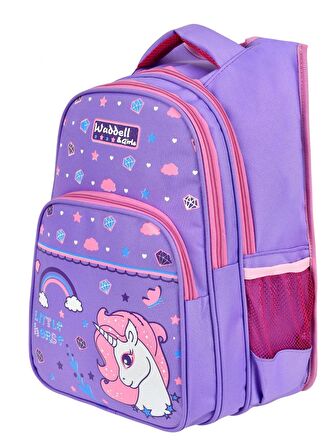 WaddellBag Kız Çocuk Mor Unicorn İlkokul Sırt Çantası ve Beslenme Çantası