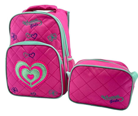 Waddell Bag Pembe Kalp Okul Sırt Çantası - Waddell Kız Okul Çanta Seti