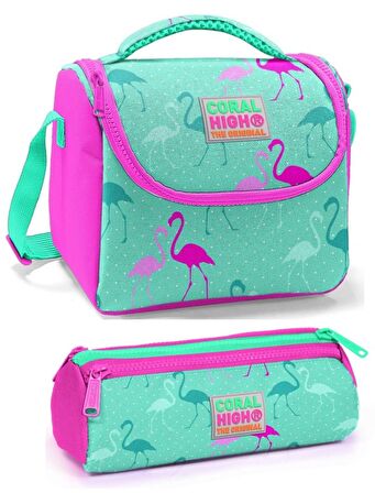 Coral High Kız Çocuk Su Yeşili Pembe Flamingo Beslenme Çantası Seti