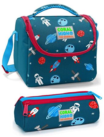 Coral High Erkek Çocuk Lacivert Kırmızı Astronot Beslenme Çantası Seti