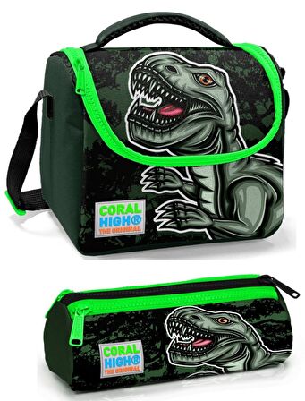 Coral High Erkek Çocuk Yeşil Dinazor Beslenme Çantası Seti