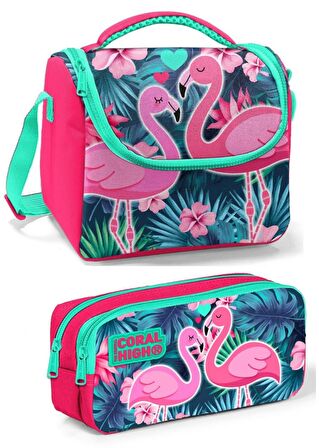 Coral High Mercan Yeşil Flamingo Kız Çocuk Beslenme Çantası Seti