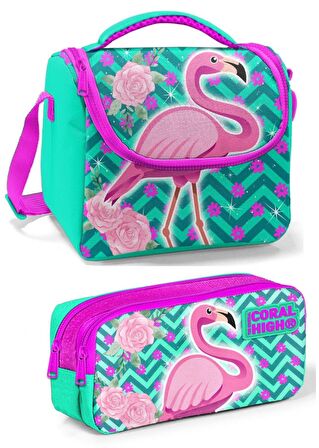 Coral High Yeşil Pembe Unicorn Kız Çocuk Beslenme Çantası Seti