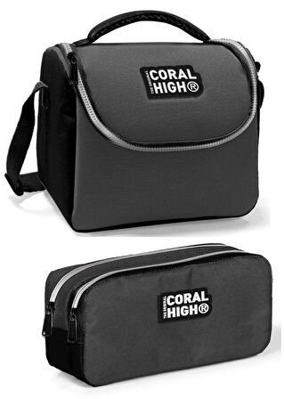 Coral High Siyah-Gri Erkek Çocuk Beslenme Çantası Seti