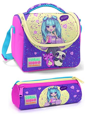 Coral High Mor Pembe Anime Kız Çocuk Beslenme Çantası Seti