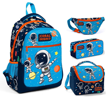 Coral High Lacivert Mavi Astronot Üçlü Okul Çantası ve Bel Çantası Seti - Erkek Çocuk