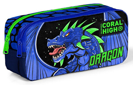 Coral High Mavi Yeşil Dragon Üçlü Okul Çantası ve Bel Çantası Seti - Erkek Çocuk