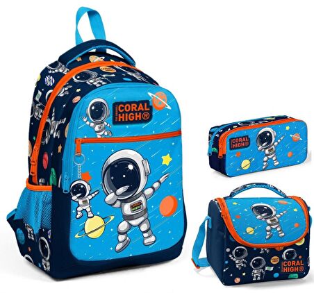 Coral High Erkek Çocuk Lacivert Mavi Astronot Üçlü İlkokul Okul Çanta Seti