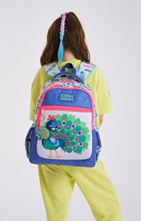 Coral High Mavi Yeşil Tavuskuşu Okul Sırt ve Beslenme Çantası Seti - Kız Çocuk