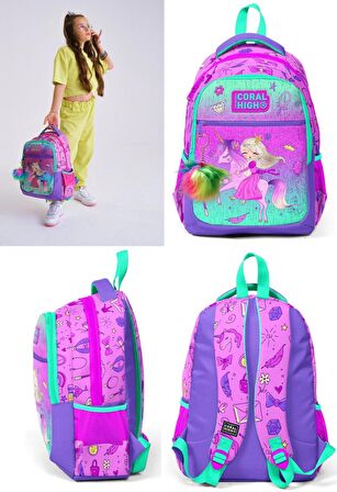Coral High Pembe Yeşil Unicorn ve Prenses Okul Sırt ve Beslenme Çantası Seti - Kız Çocuk