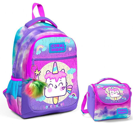 Coral High Mor Pembe Dondurma Okul Sırt ve Beslenme Çantası Seti - Kız Çocuk