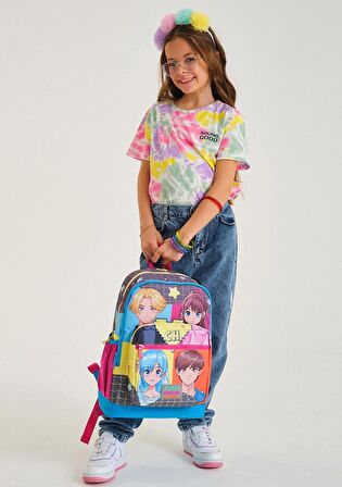 Coral High Mavi Pembe Anime Okul Sırt ve Beslenme Çantası Seti