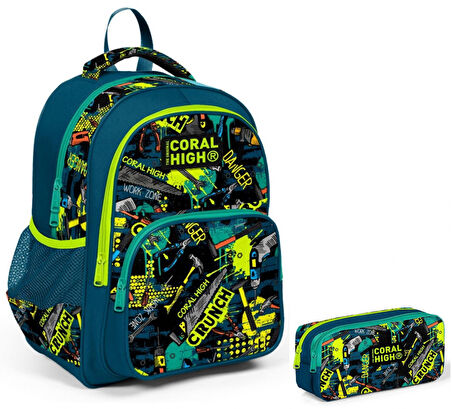 Coral High Yeşil El Aletleri Erkek Çocuk İlkokul Sırt Çantası ve Kalemlik Seti