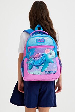 Coral High Pembe Mavi Kaplumbağa İlkokul Ortaokul Sırt Çantası ve Kalemlik Seti