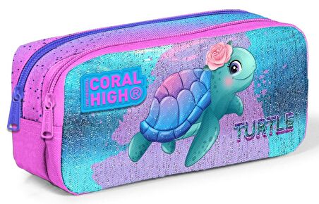 Coral High Pembe Mavi Kaplumbağa İlkokul Ortaokul Sırt Çantası ve Kalemlik Seti