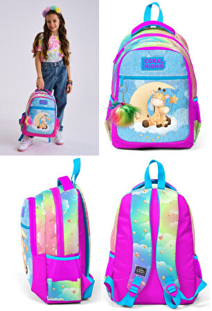 Coral High Pembe Mavi Zürafa İlkokul Sırt Çantası ve Kalemlik Seti