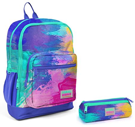 Coral High Renkli Airbrush İlkokul Sırt Çantası ve Kalemlik Seti