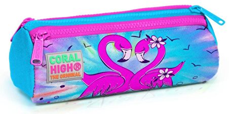Coral High Mavi Pembe Flamingo USB Soketli Okul Çantası ve Kalemlik Seti - Kız Çocuk