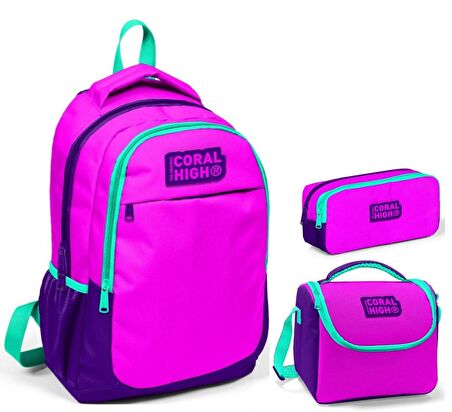 Coral High Pembe Mor Üçlü Okul Çanta Seti