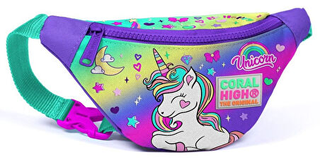 Coral High Su Yeşili Lavanta Unicorn USB Soketli Okul Çanta Seti ve Bel Çantası - Kız Çocuk