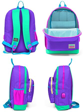 Coral High Mor Okul ve Beslenme Çantası Seti - Usb Soketli - Kız Çocuk