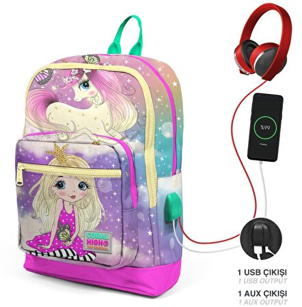 Coral High Su Yeşili Unicorn USB Soketli Üçlü İlkokul Çanta Seti - Kız Çocuk
