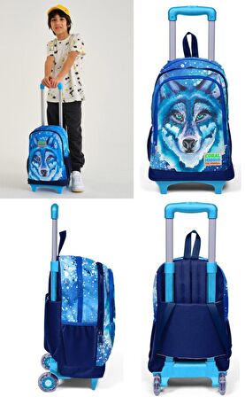 Coral High Mavi Kurt Çekçek Okul Çantası Seti - Işıklı Tekerlekler - Erkek Çocuk