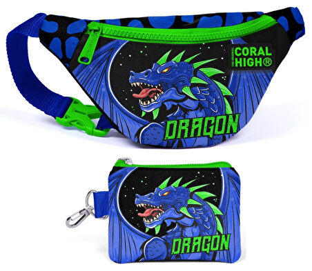 Coral High Mavi Yeşil Dragon Bel Çantası ve Bozuk Para Çantası Seti - Erkek Çocuk