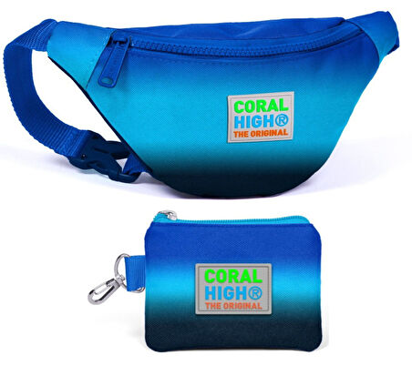 Coral High Lacivert Mavi Gradyan Bel Çantası ve Bozuk Para Çantası Seti - Erkek Çocuk