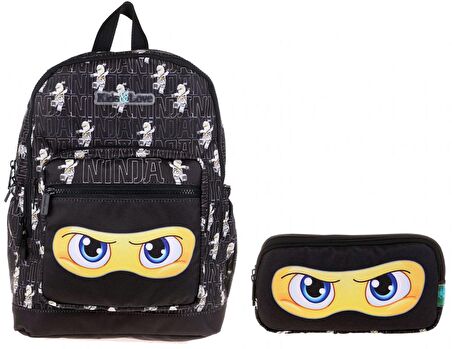 Kaukko Kids&Love Sarı Siyah Ninja İlkokul Çanta ve Kalemlik Seti - Erkek Çocuk