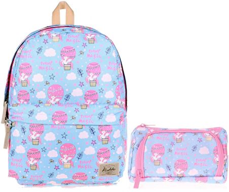 Kaukko Mavi Pembe Travel Magic Okul Sırt Çantası ve Kalemlik Seti - Kız