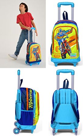 Coral High Erkek Çocuk Lacivert Motorsiklet Tekerlekli Okul Çantası ve Kalemlik Seti
