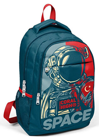 Coral High Kids Çivit Kırmızı Astronot Desenli 3’lü Okul Çanta Seti - Erkek Çocuk İlkokul Çanta Takımı