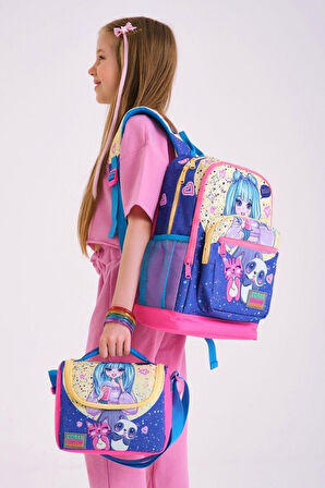 Coral High Kids Mor Pembe Anime Kız Desenli 3’lü Okul Çanta Seti